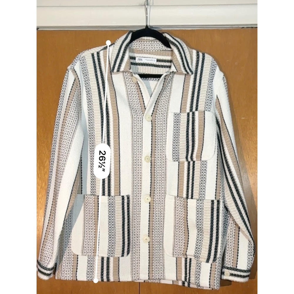 ZARA Mens Striped Button Up Shacket M Chore Style Versatile Made in Morocco‎ - Picture 12 of 12